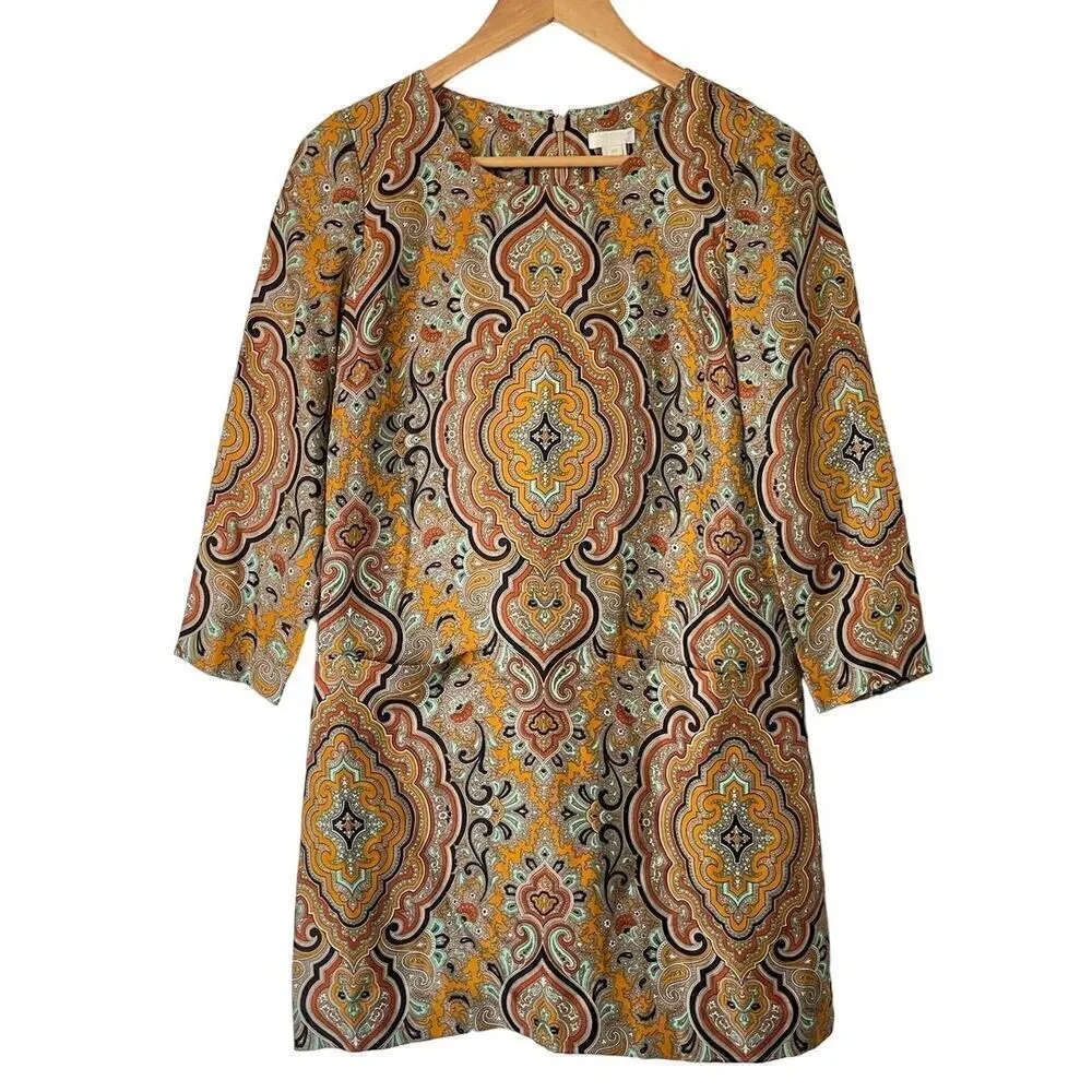 J. Crew Jules Italian 100% Silk Paisley Jeweltone Tunic Dress • Size 00 🗣